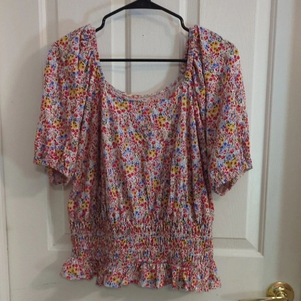 LOFT Multicolor Floral Smocked Peplum Top